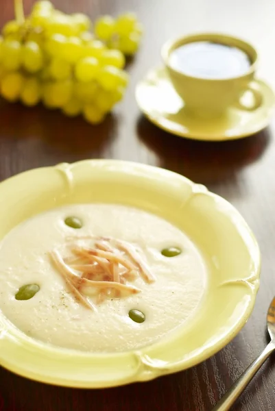 Melon soup with ham and grapes — Stock Photo, Image