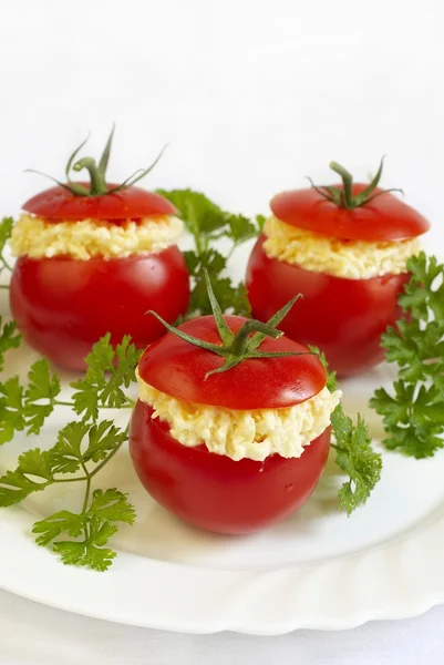 Tomatoes, stuffed with cheese salad — Stock Photo, Image