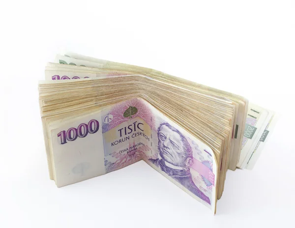 Volume of czech banknotes nominal value one thousand crowns — Stock Photo, Image