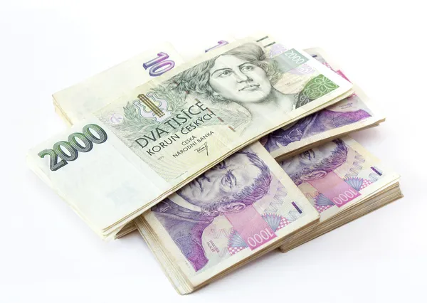 Çek banknotların nominal değeri 1 ve 2 bin kron — Stok fotoğraf