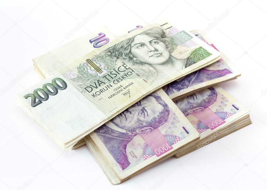 Czech banknotes nominal value one and two thousand crowns