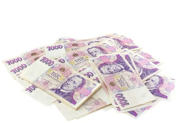 Banconote ceche valore nominale una e duemila corone — Foto Stock