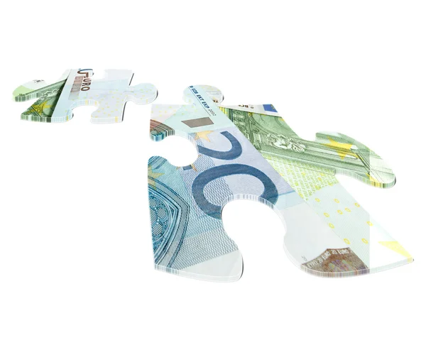 Duas peças de quebra-cabeça de notas de euro — Fotografia de Stock