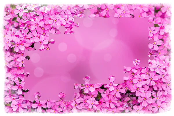 Розовый цветок рамка с головоломкой цветов — стоковое фото