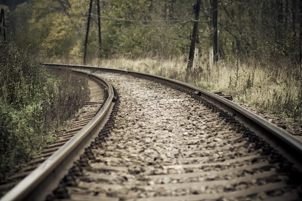 Spoorweg in mystieke herfstweer — Stockfoto