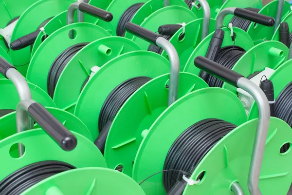 Group of cable reels for new fiber optic installation — Stock Photo, Image