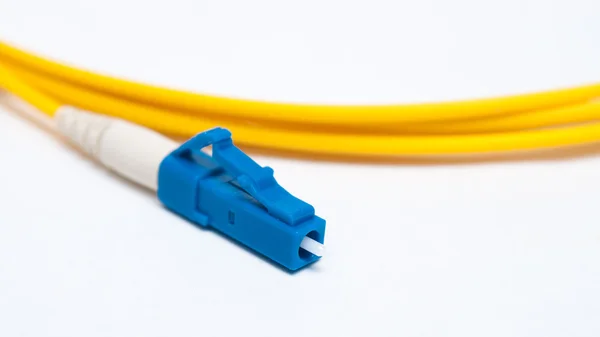 Optical single mode LC patch cord on white background. — Stock Photo, Image