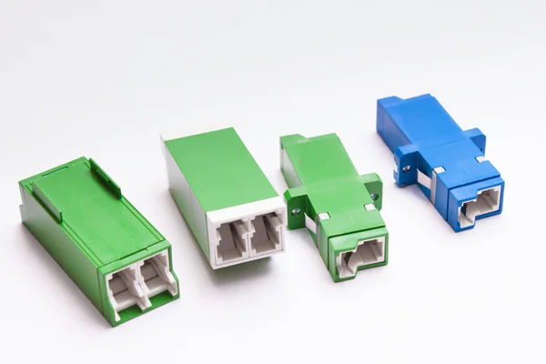 Grupo de adaptadores de fibra óptica SC e LS — Fotografia de Stock