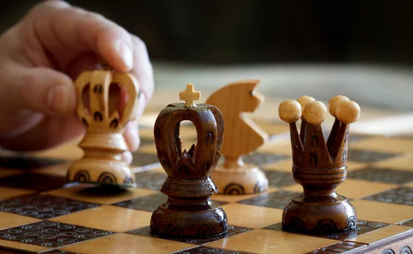 Chess play with focus to black king in front — Stock Photo, Image