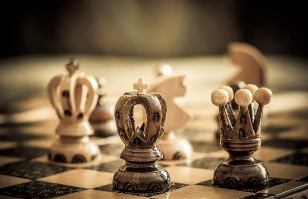 Chess with focus to black king in front — Stock Photo, Image