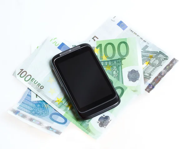 stock image Modern mobile smart phone and euro banknotes