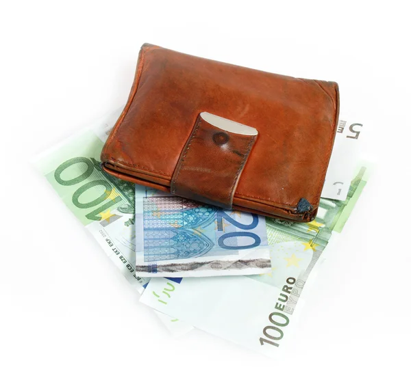 Carteira de couro com notas de euro — Fotografia de Stock