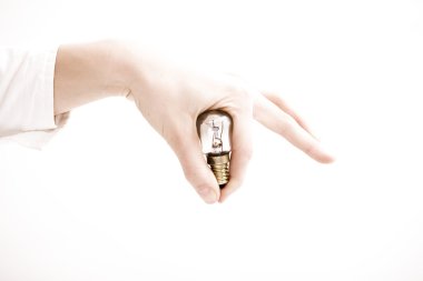 Holding bulb. Isolated on white. clipart