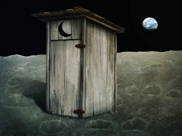 Mond auf dem Plumpsklo - digitale Malerei — Stockfoto