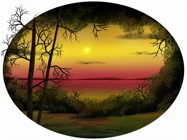 黄昏的地平线-数字绘画 — 图库照片