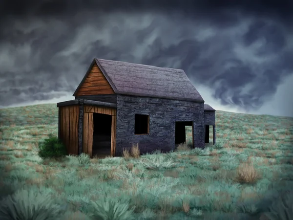 孤独な放棄された掘っ建て小屋 - デジタル絵画 — ストック写真