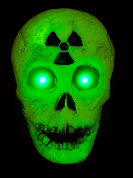 放射性发光绿色头骨 — 图库照片