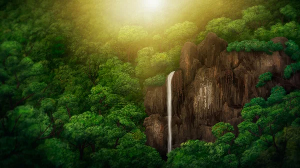 Jungle Canopy Waterfall - Digital Painting Stock Image