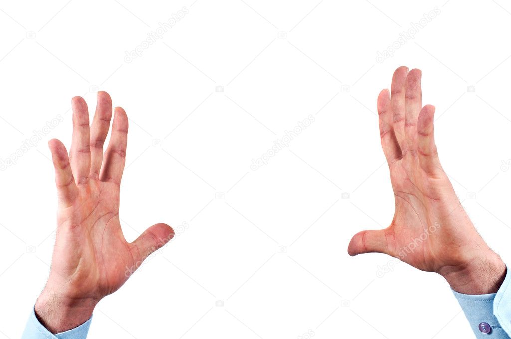 Man hands isolated on white