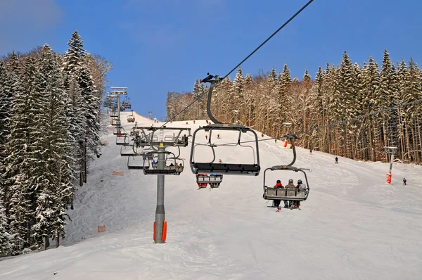 stock image Ski lift on a mounting skiing resort