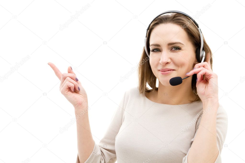 Beautiful customer service operator woman with headset Stock Photo by ...