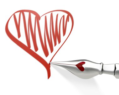 Metal ink pen nib draws heart clipart