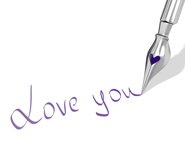 Hrot pera inkoust se srdcem píše, "love you" — Stock fotografie