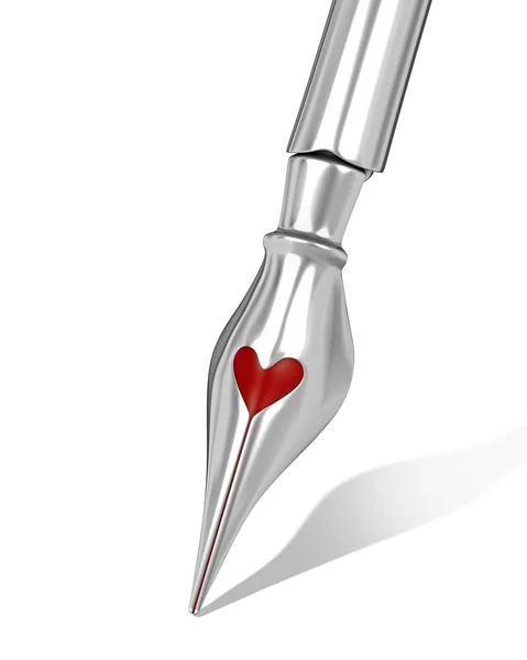Metal ink pen nib with a heart shaped hole — Stock Photo, Image