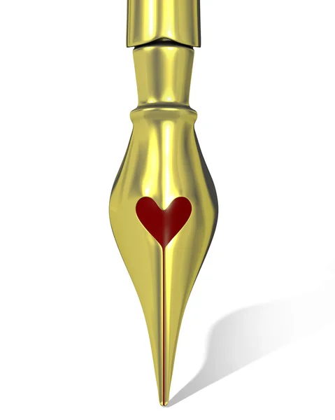 Golden ink pen nib with a heart shaped hole — Stock Photo, Image