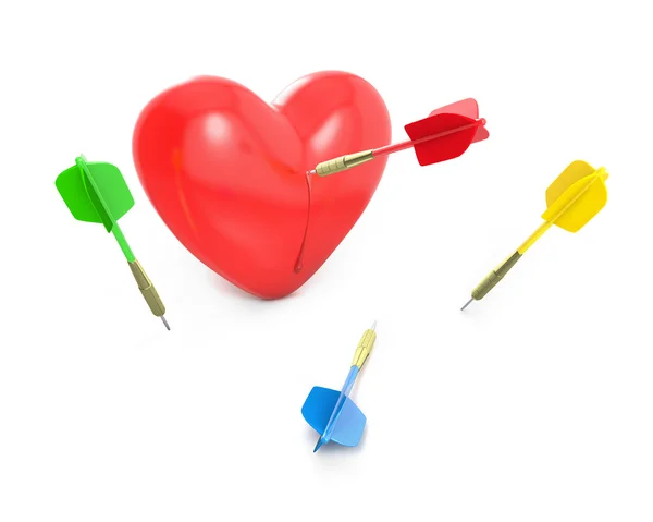 One dart hit the red heart — Stock Photo, Image