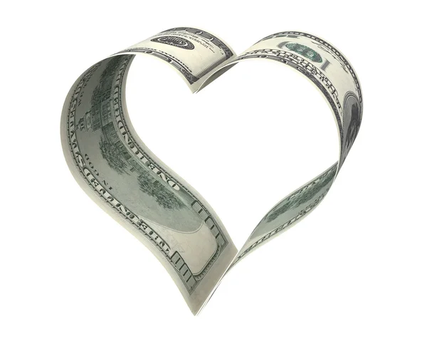 Coeur composé de papiers de deux dollars — Photo