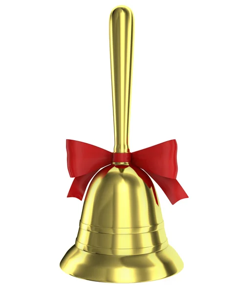 Christmas bell with handle and red ribbon — Stock Photo, Image
