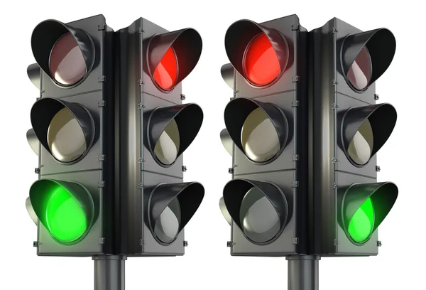 Cuatro lados semáforo rojo y verde variaciones — Foto de Stock
