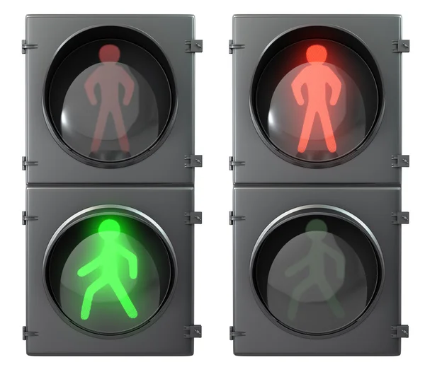 Set of pedestrian light lights with walk and go lights,front vie — Stock Photo, Image