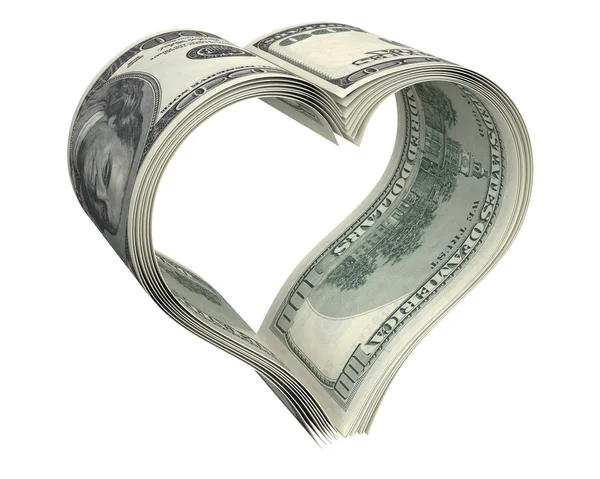 Coração feito de papéis de poucos dólares — Fotografia de Stock