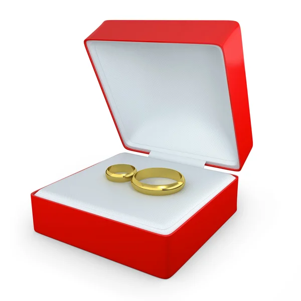 Paar van wedding rings in een doos — Stockfoto