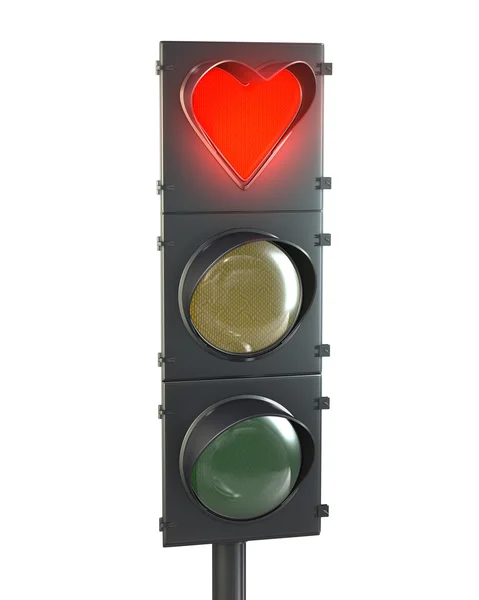 Traffic light with heart shaped red lamp — Stock Photo, Image
