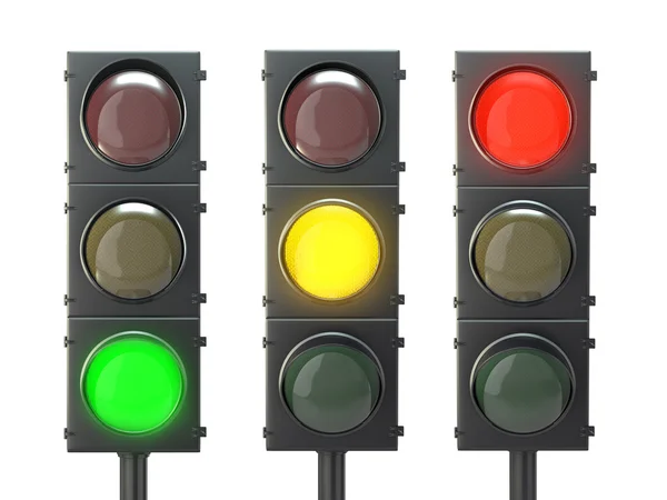 Conjunto de semáforos com luzes vermelhas, amarelas e verdes Fotos De Bancos De Imagens Sem Royalties