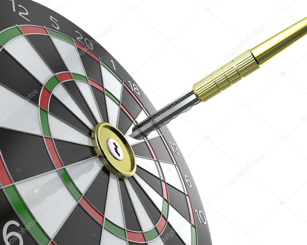Dartboard with keyhole in center with key on arrow