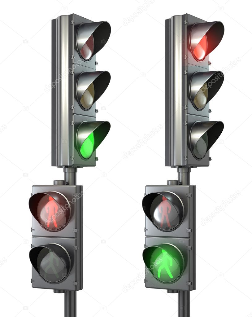 Set of pedestrian light lights with walk and go lights
