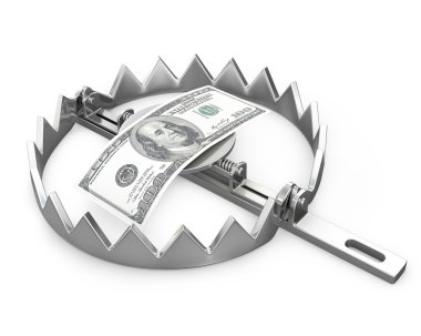 100 dollars in a bear trap clipart