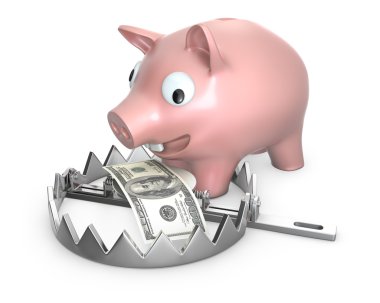 Piggy bank in a bear trap clipart