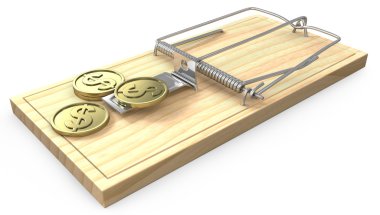 Few golden coins on a mouse trap clipart