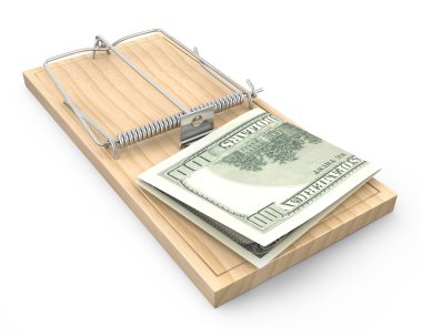 Hundred dollars in a mousetrap clipart