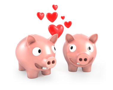 Two piggy banks fall in love clipart