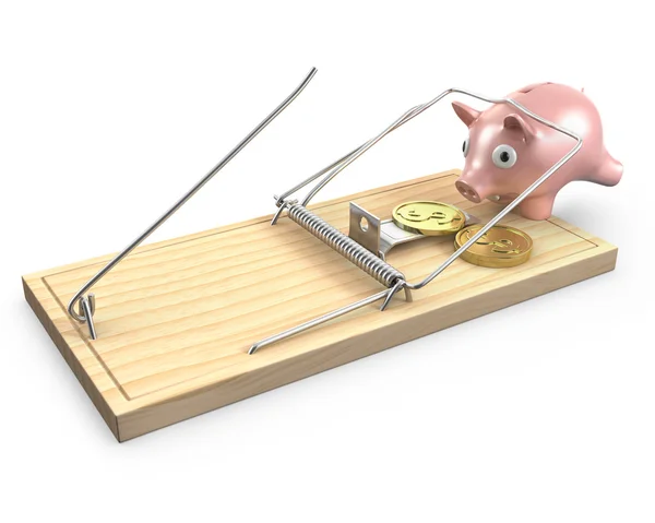 stock image Piggy bank caught in a mouse trap