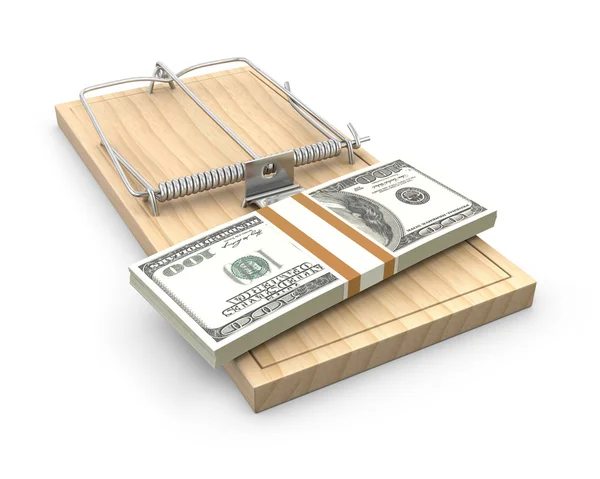 Pack of dollars on a mouse trap — Stock Photo, Image