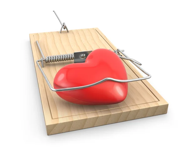 Heart caught in a mouse trap — Stock Photo, Image