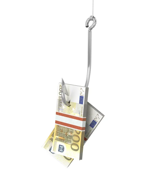 Pack of euro on a fishing hook — Stock Photo, Image