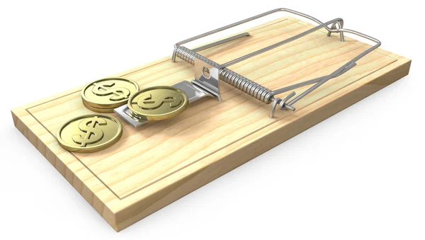 Few golden coins on a mouse trap — Stock Photo, Image